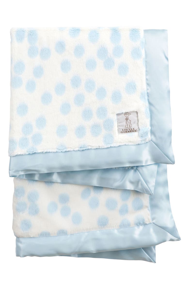 Little Giraffe Confetti Satin Trim Blanket, Main, color, Blue
