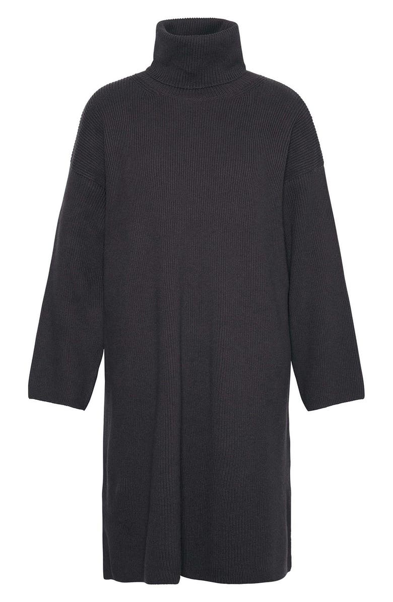 Barbour Long Sleeve Cotton Blend Rib Turtleneck Sweater Dress, Alternate, color, Olive Green