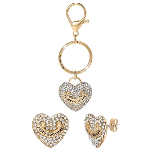 Juicy Couture Pave Heart Keychain & Earrings Set In Gold