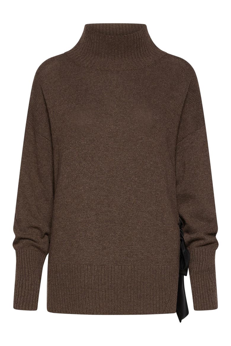 Silk Detail Mock Neck Sweater, Alternate, color, DARK BROWN
