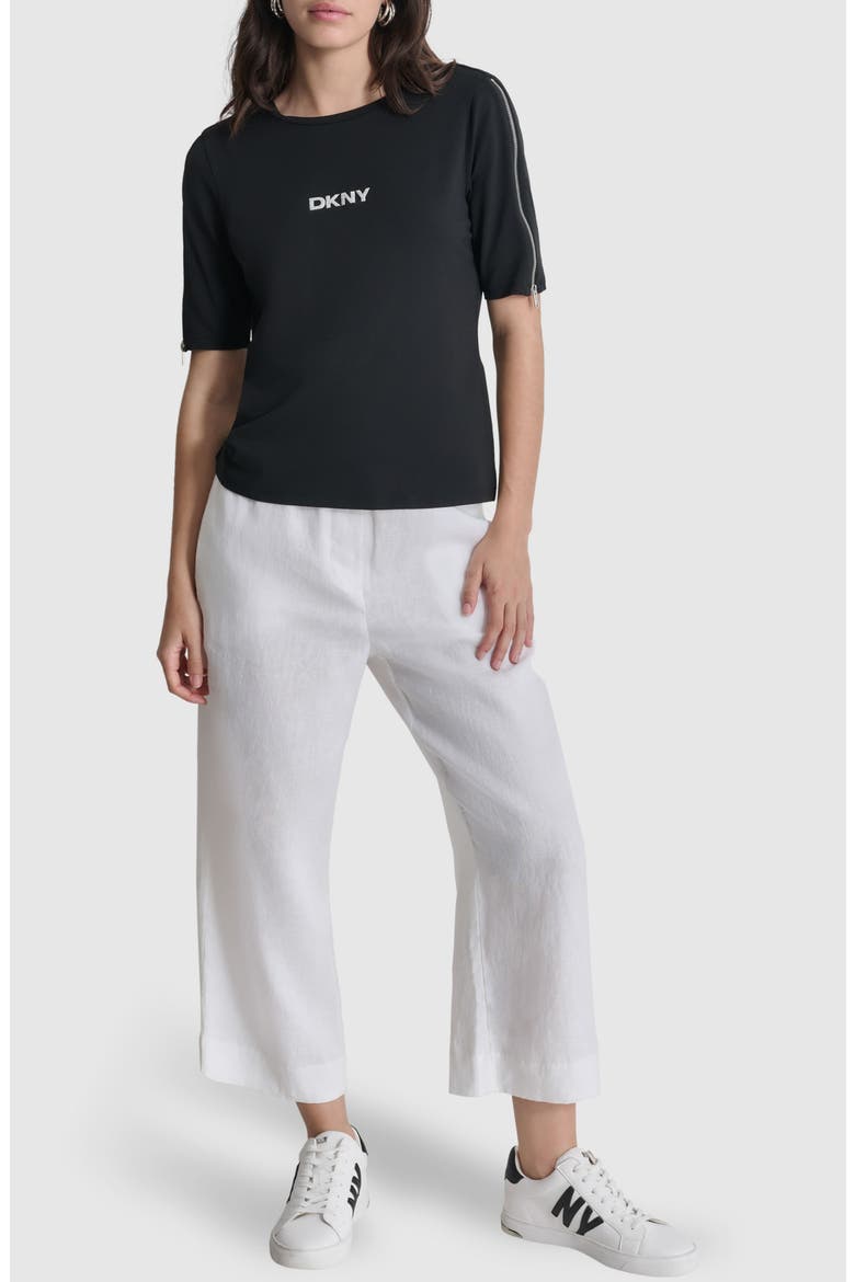 Logo Zip Elbow Sleeve Stretch T-Shirt, Alternate, color, BLACK