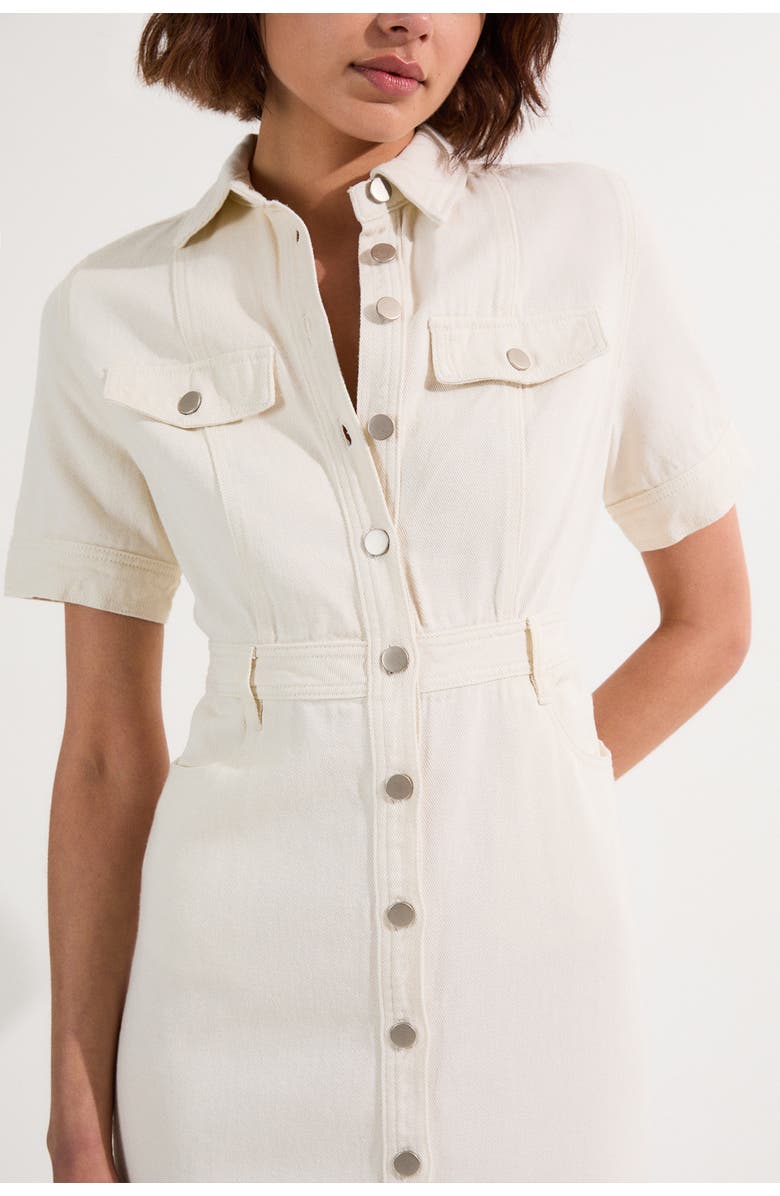 Karen Millen Denim Midi Shirt Dress, Alternate, color, Cream