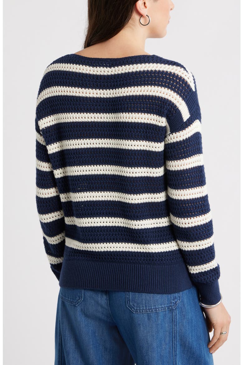 Open Stitch Cotton Blend Sweater, Alternate, color, NAVY- IVORY MATTY STRIPE