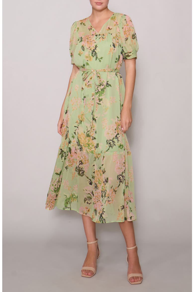 puff sleeve tiered midi dress Short Puff Sleeve Round Neck Tiered Midi Dress