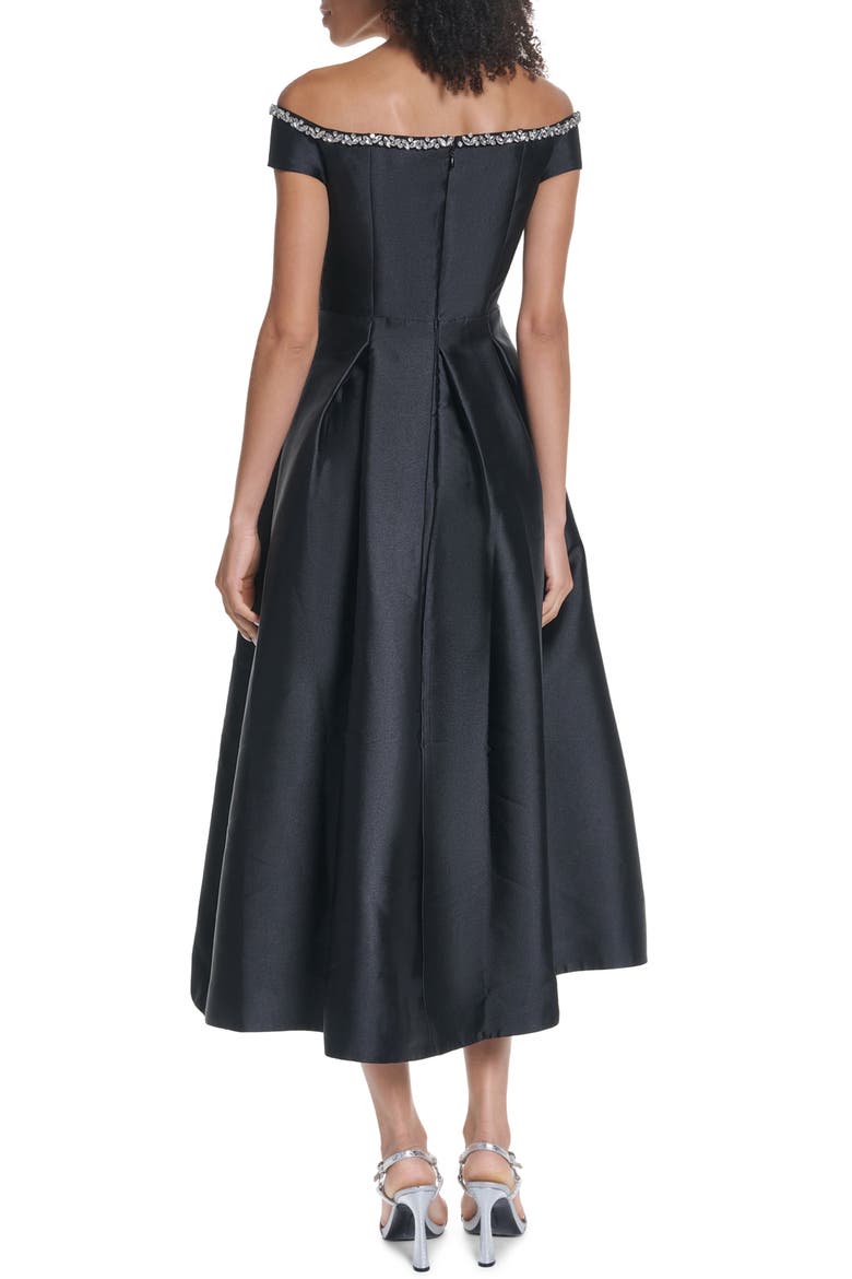 Rhinestone Off-the-Shoulder Satin Cocktail Dress, Alternate, color, BLACK