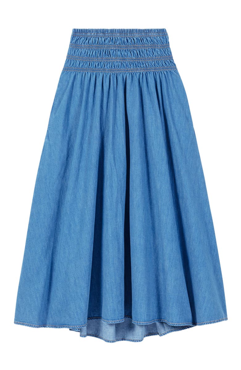 maje Smocked denim skirt, Alternate, color, 