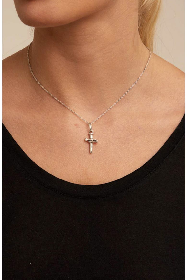 Medium Cross Charm Plated in Sterling Silver, Alternate, color, Silver