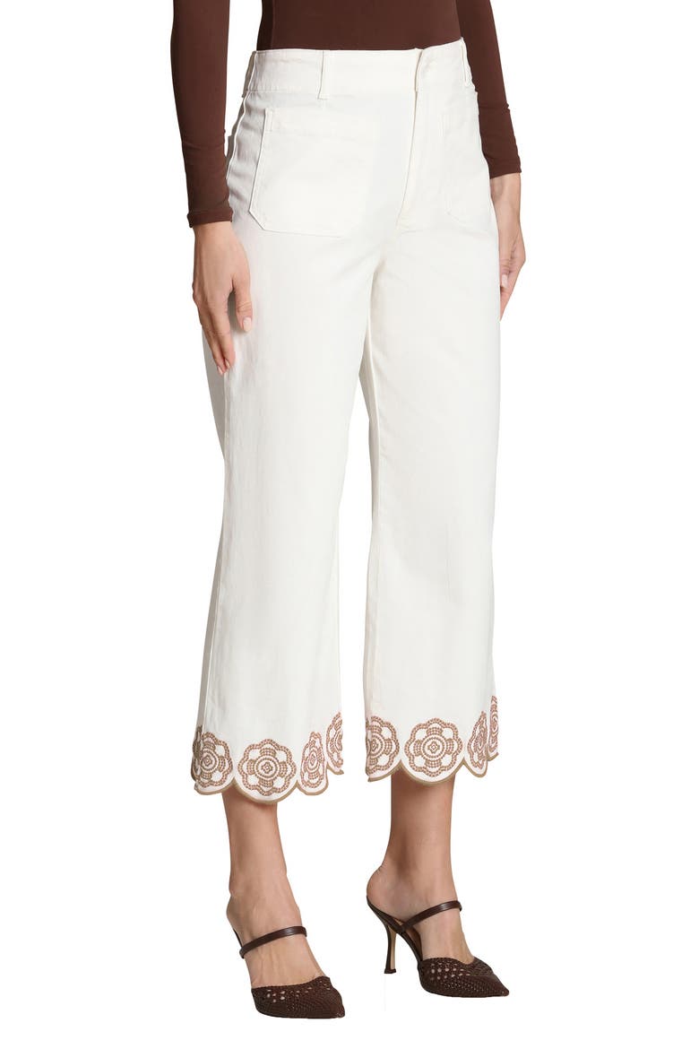 Wide Leg Crop Embroidered Pants, Alternate, color, BONE/ TAN
