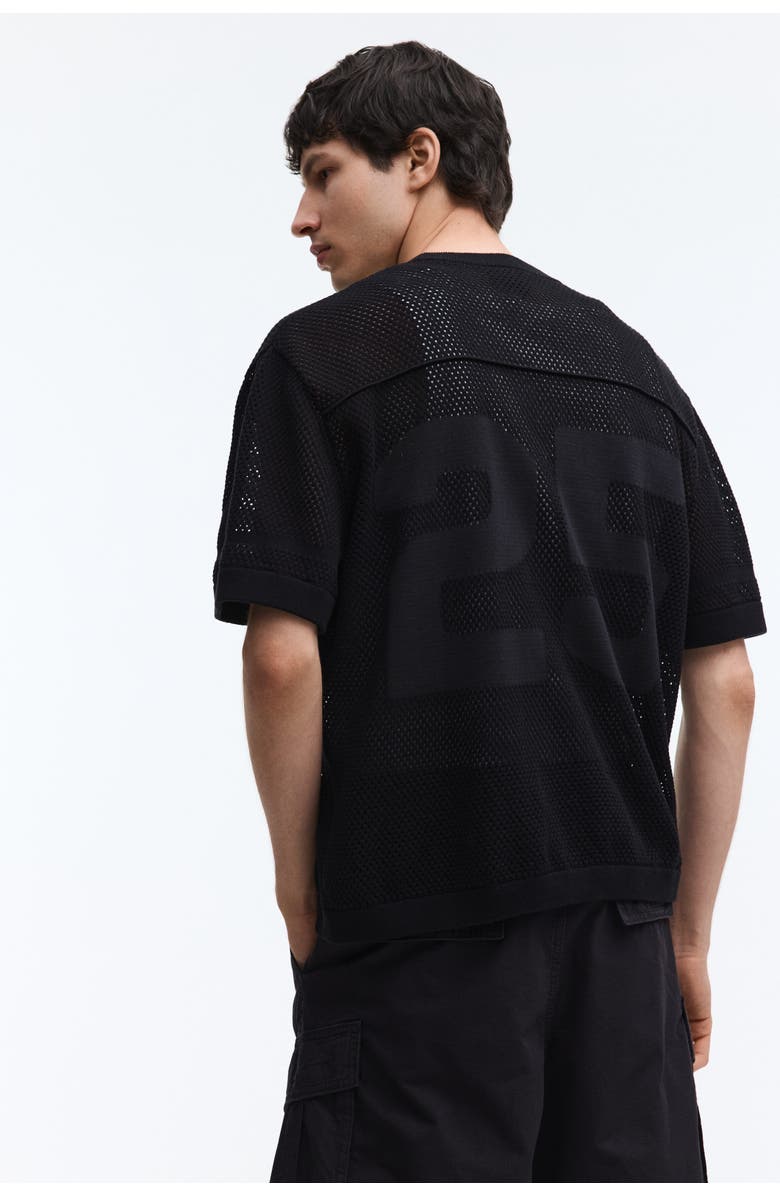 H&M Relaxed Fit Boxy Mesh T-shirt, Alternate, color, Black