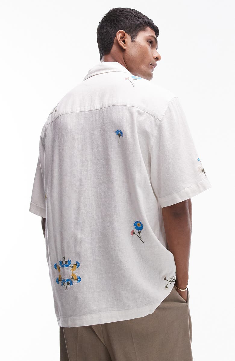 Topman Relaxed Fit Floral Embroidered Camp Shirt, Alternate, color, 