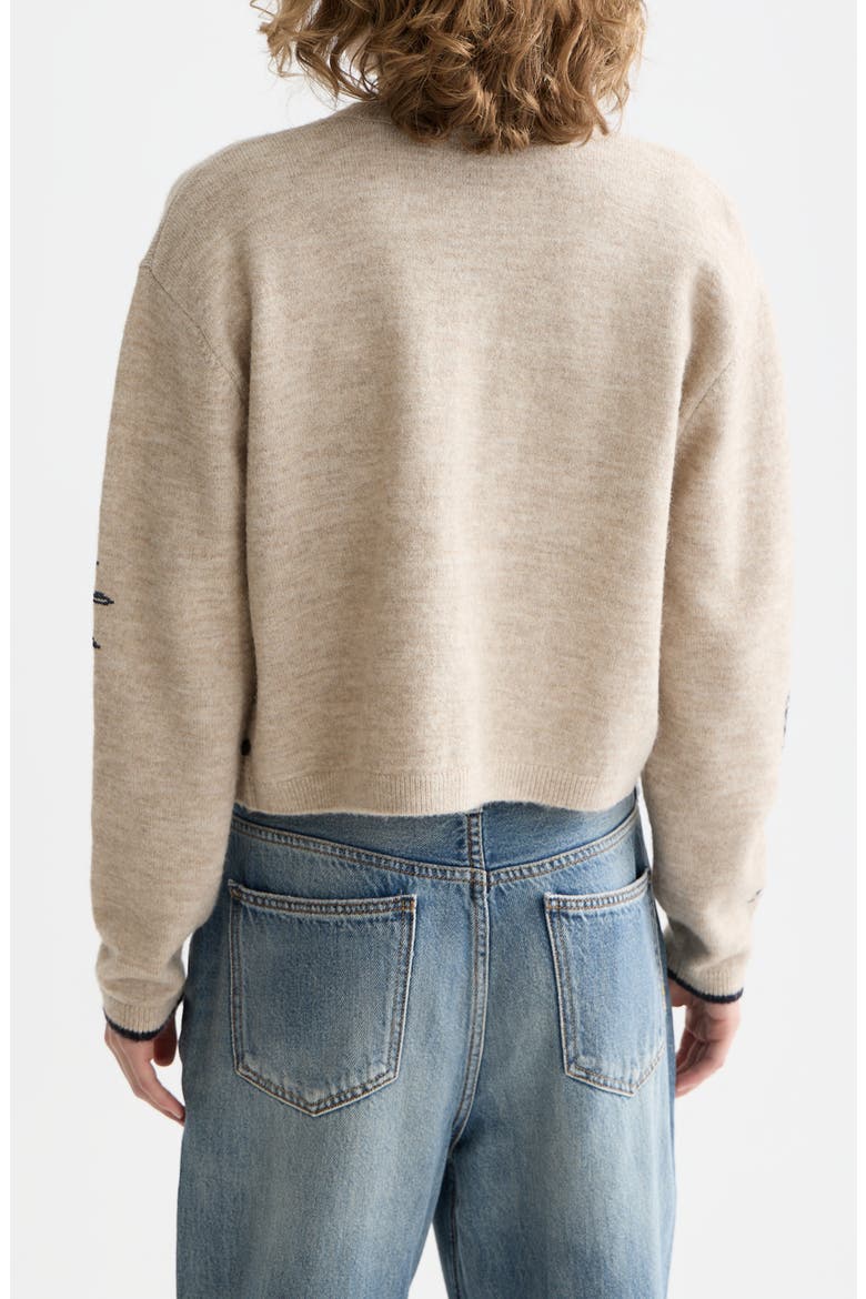 Embroidered Crewneck Cardigan, Alternate, color, OATMEAL MELANGE