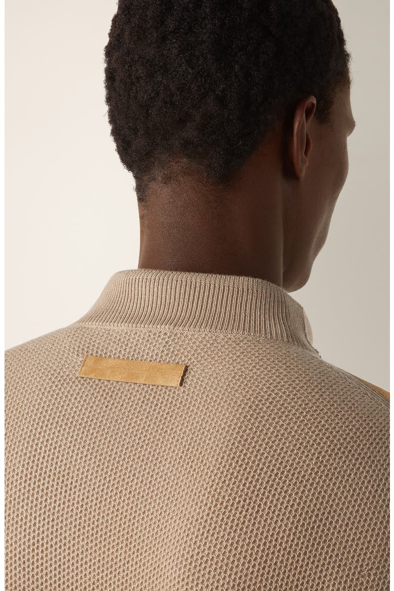 Beige Cashmere & Suede Bomber Jacket, Alternate, color, BEIGE