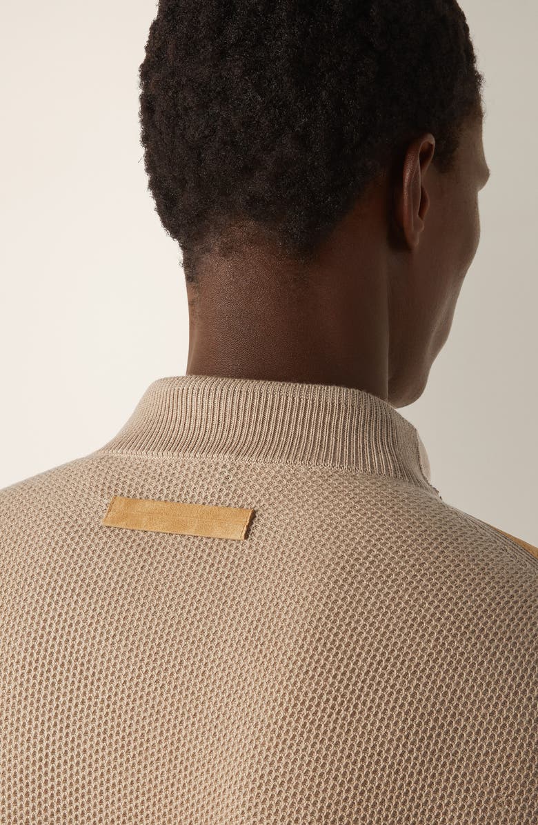 ZEGNA Beige Cashmere & Suede Bomber Jacket, Alternate, color, Beige