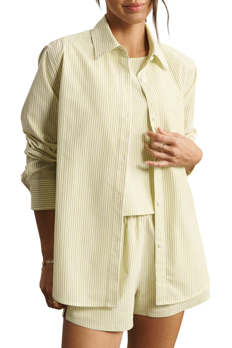 Saltair Oversize Seersucker Button-Up Shirt, Main, color, CITRON STRIPE
