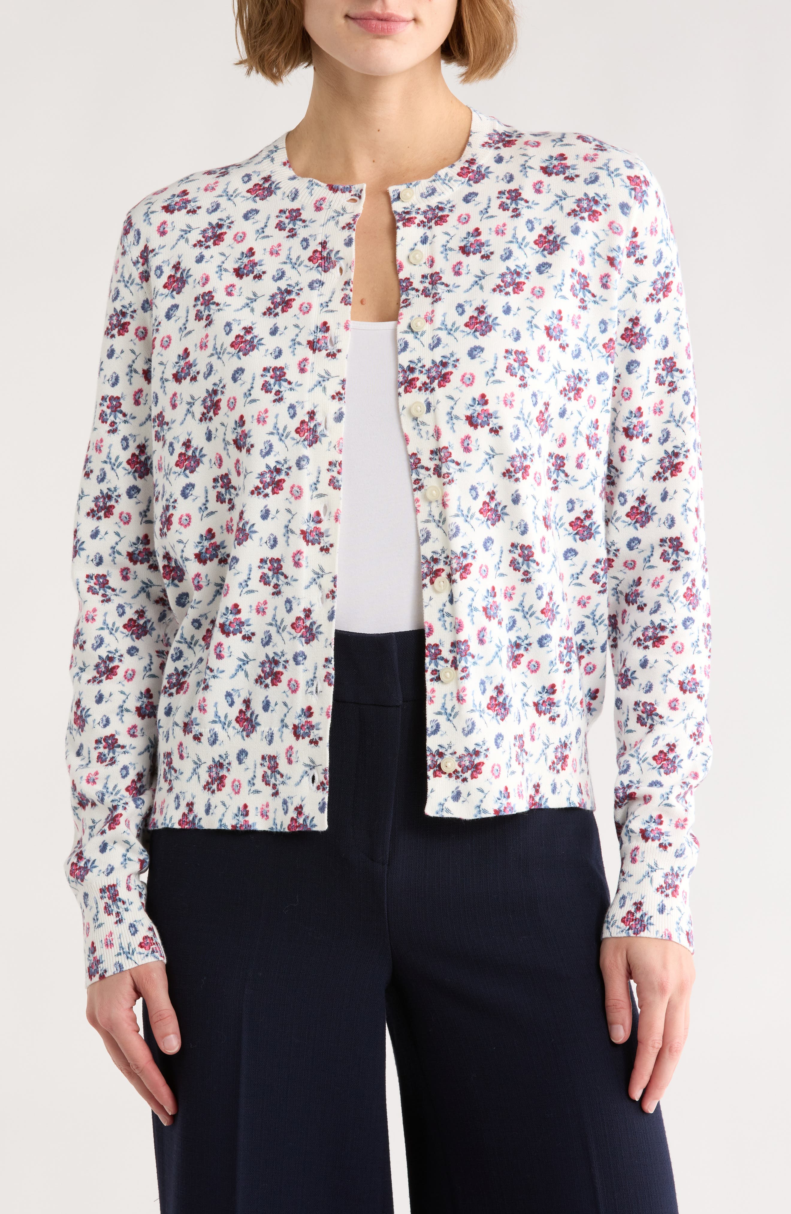 Brooks Brothers Floral Print Cotton Cardigan