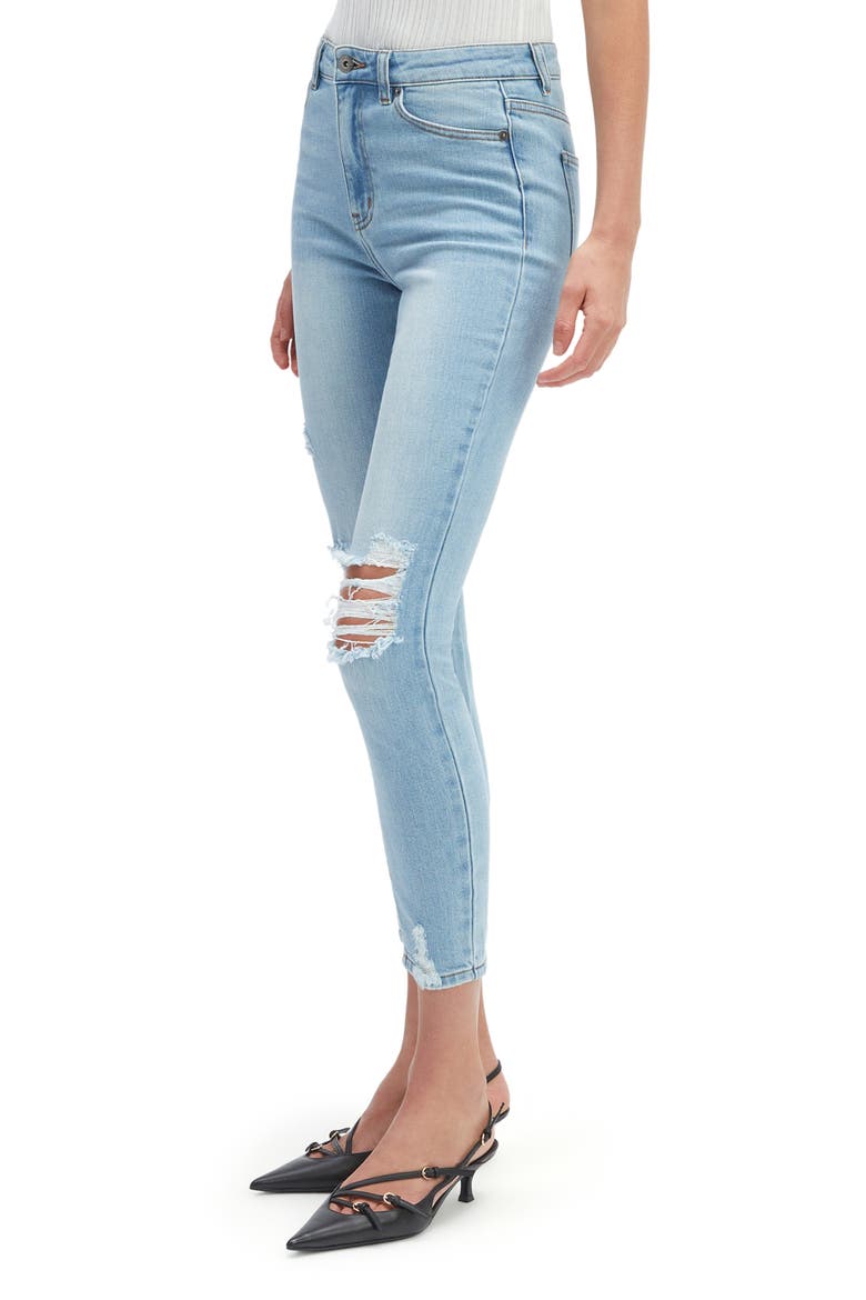 Khloe Ripped High Waist Crop Skinny Jeans, Alternate, color, MID BLUE