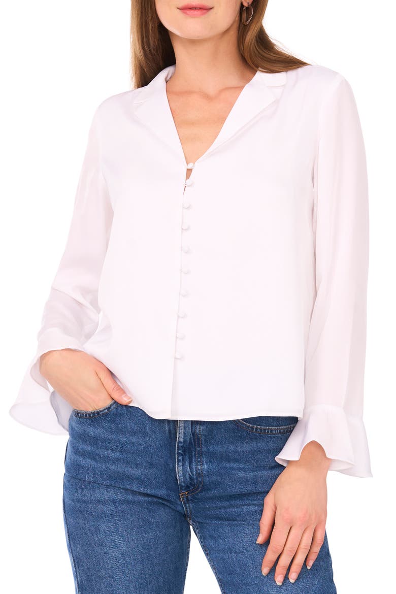 Button Front Long Sleeve Top, Main, color, ULTRA WHITE