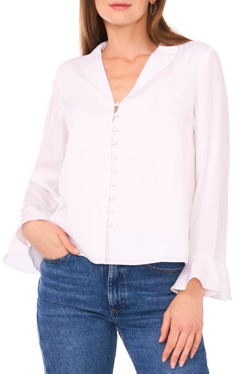 1.STATE Button Front Long Sleeve Top, Main, color, Ultra White