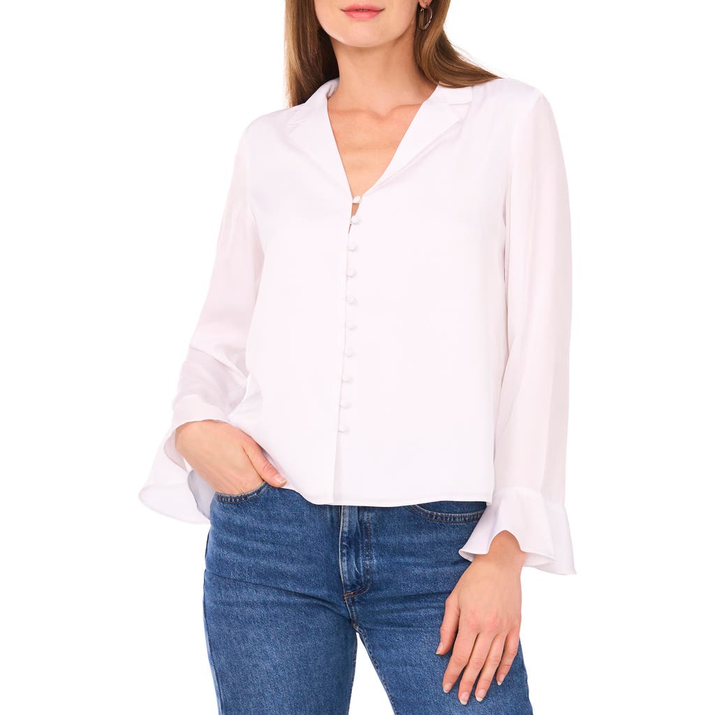 1.state Button Front Long Sleeve Top In White