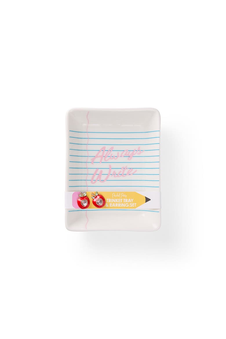 Always Write Teacher Trinket Tray and Apple Earring Set, Alternate, color, Multicolor