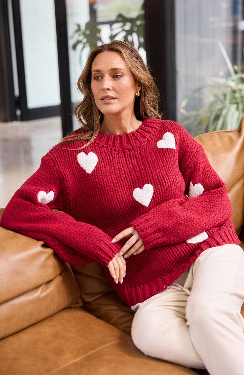 Brave+True Heart On My Sleeve Sweater, Alternate, color, Cherry W Off White