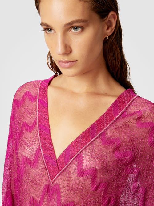 Missoni Cover-up Dress In Zig Zag Lamé Viscose With Wide Sleeves In Purple