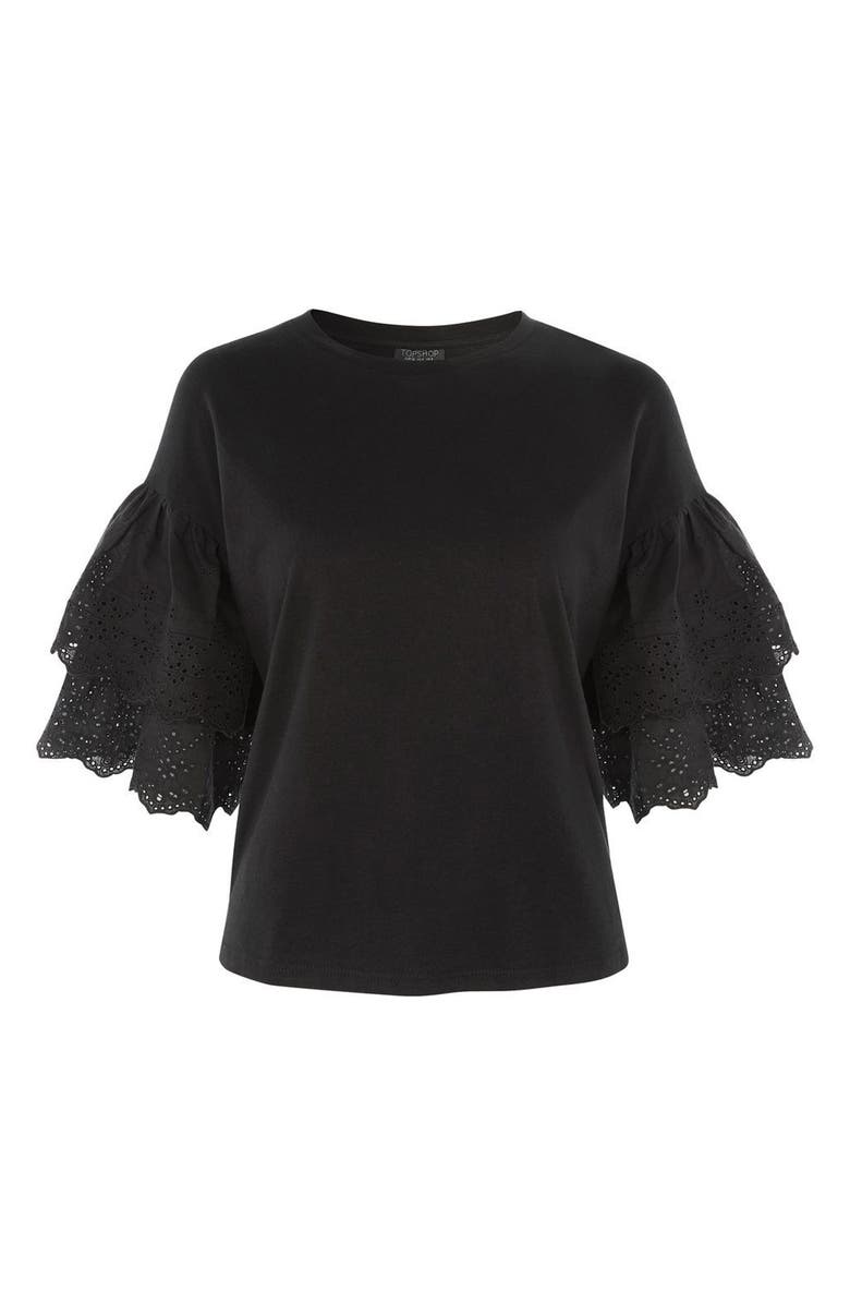Topshop Eyelet Layer Sleeve Tee T-Shirt, Alternate, color, 