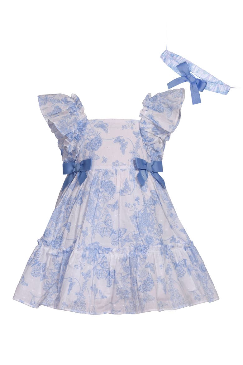 Toile Clipdot Dress & Headband Set, Main, color, BLUE
