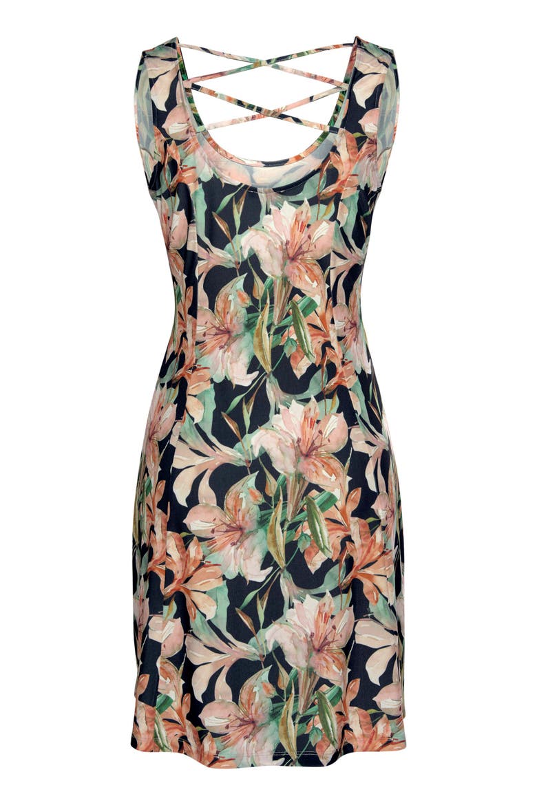 Strappy Back Print Dress, Alternate, color, Orange & Navy