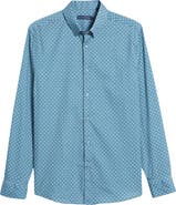 Stone Rose Painted Dot Print Stretch Cotton Button-Up Shirt