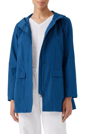 Eileen Fisher Hooded Cotton Blend Jacket