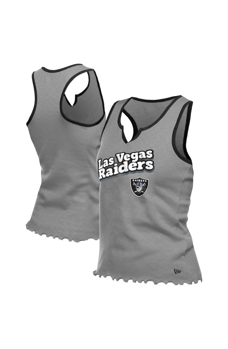 New Era Women's New Era  Silver Las Vegas Raiders Lettuce Hem Notch Neck Tri-Blend Tank Top, Alternate, color, Silver
