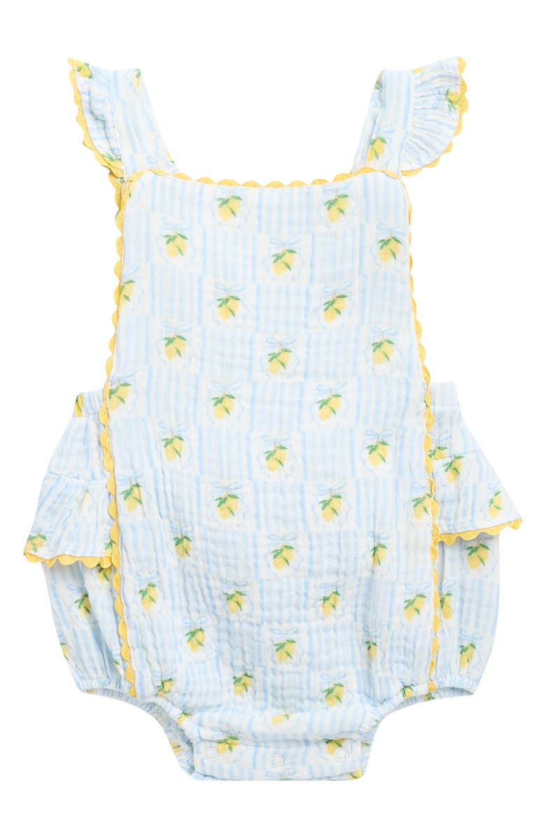 Angel Dear Lovely Lemons Ruffle Detail Romper, Main, color, Ivory