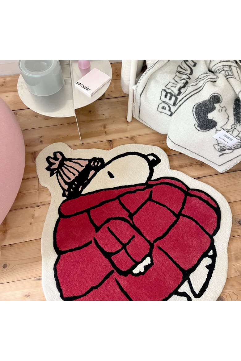 Peanuts Puffer Jacket Rug, Alternate, color, Black / White / Red