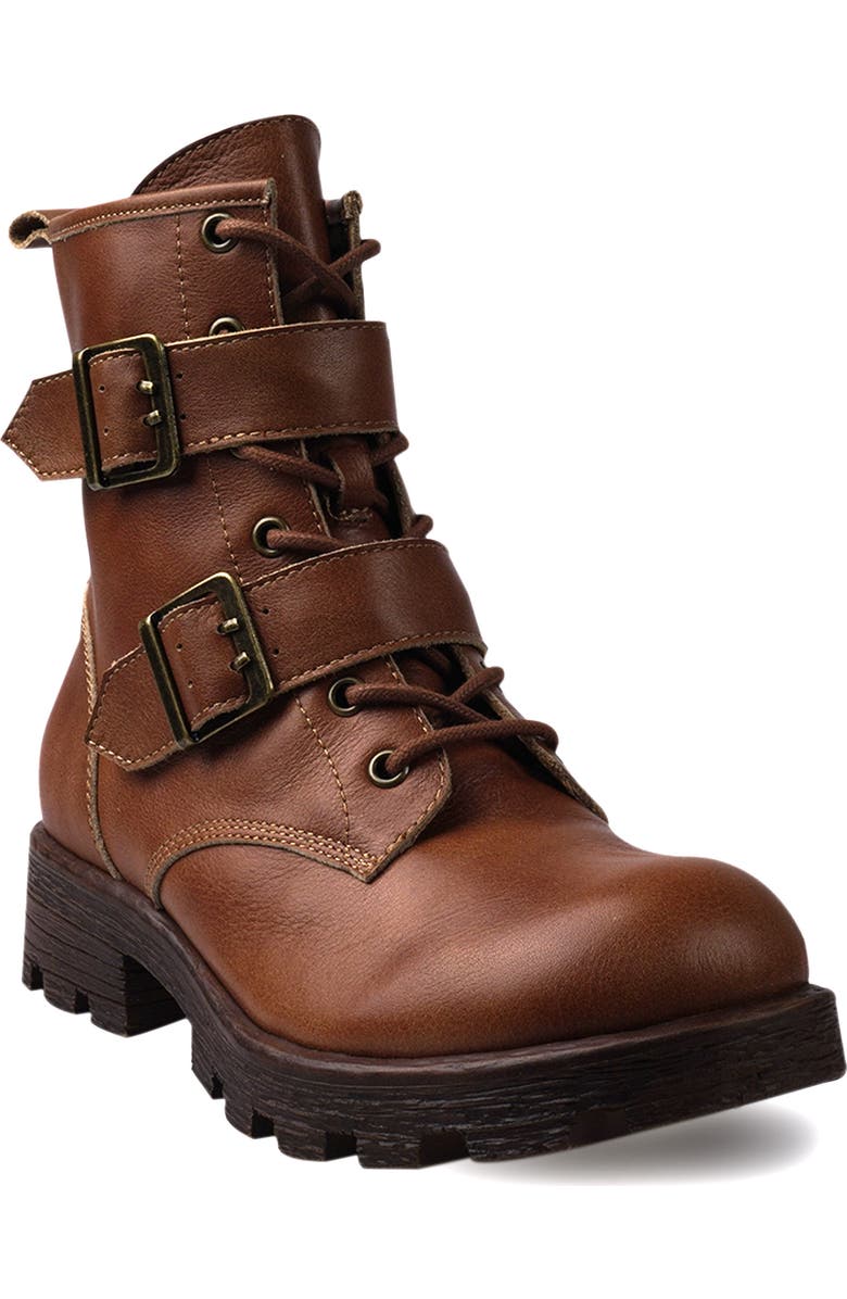 Candie's Stanza Lug Sole Moto Bootie, Main, color, Tan Leather