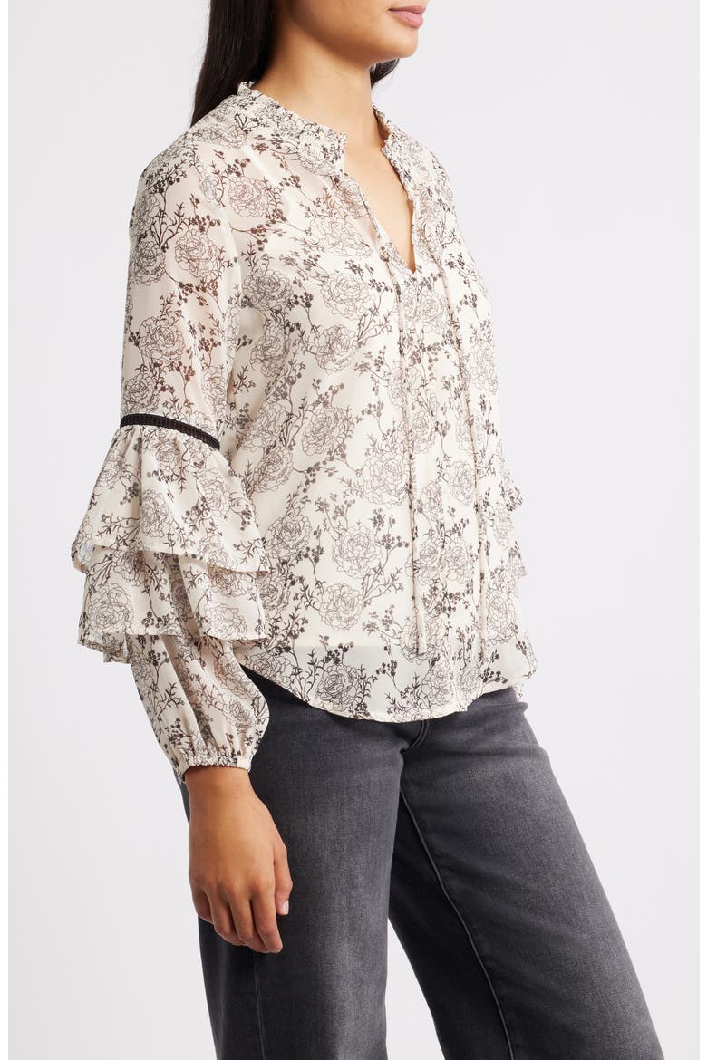 Tiered Ruffle Sleeve Top, Alternate, color, OATMEAL/ BROWN FLORAL