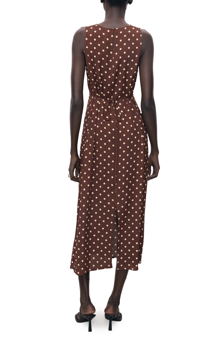 MANGO Polka Dot Sleeveless Midi Dress, Alternate, color, Brown
