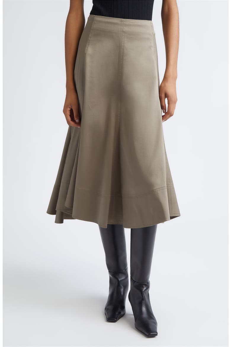 Janan Cotton Stretch Sateen Midi Skirt, Main, color, DARK FLAX