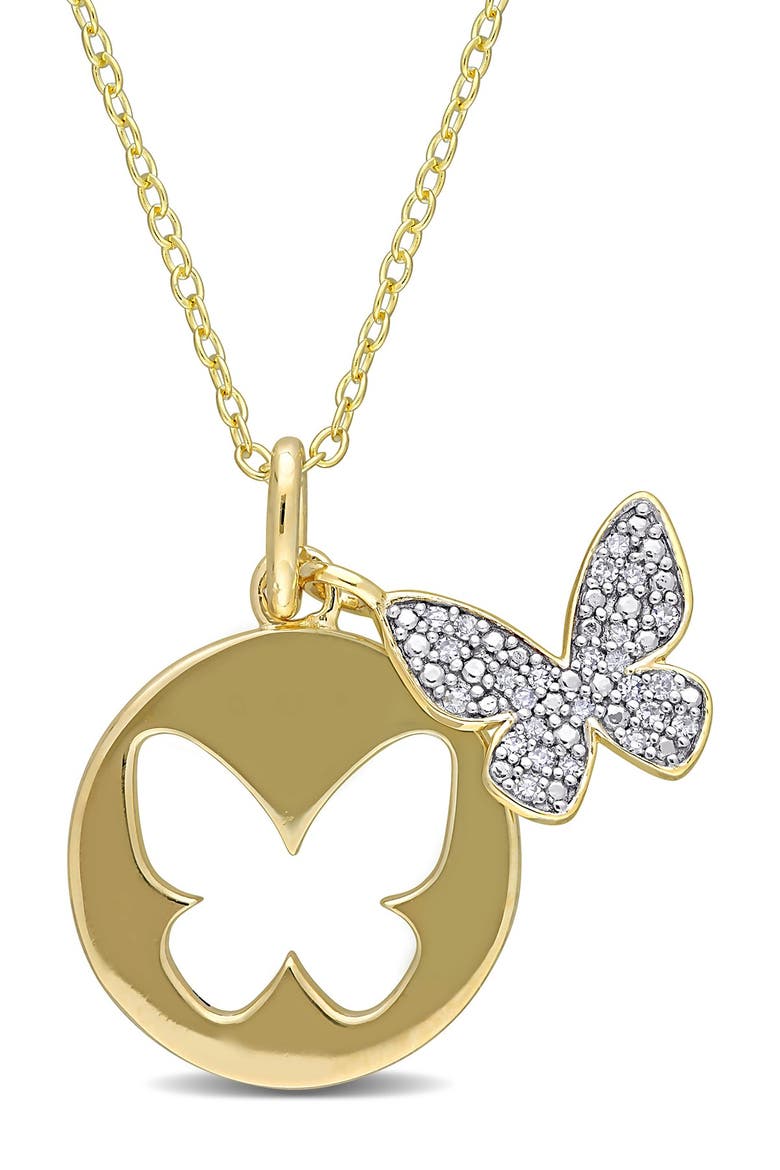 Pavé Diamond Accent Butterfly & Cutout Butterfly Pendant Necklace - 0.10ct., Main, color, GOLD