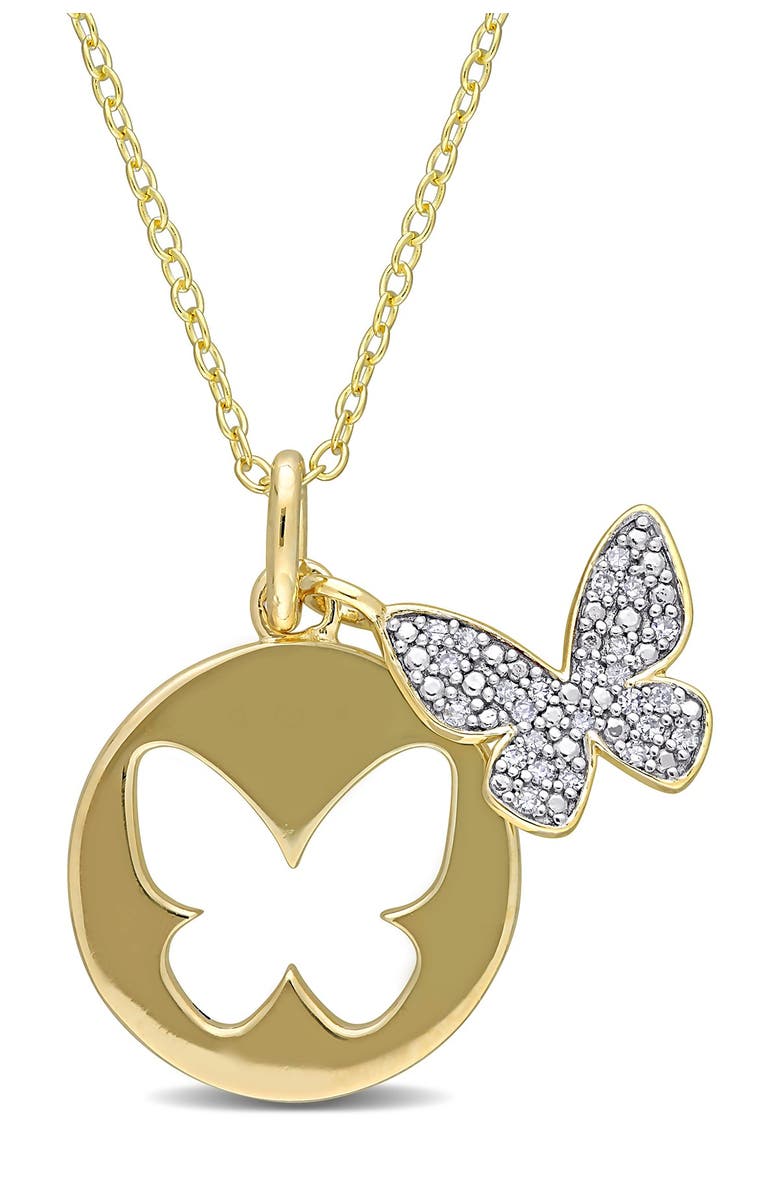 DELMAR Pavé Diamond Accent Butterfly & Cutout Butterfly Pendant Necklace - 0.10ct., Main, color, Gold
