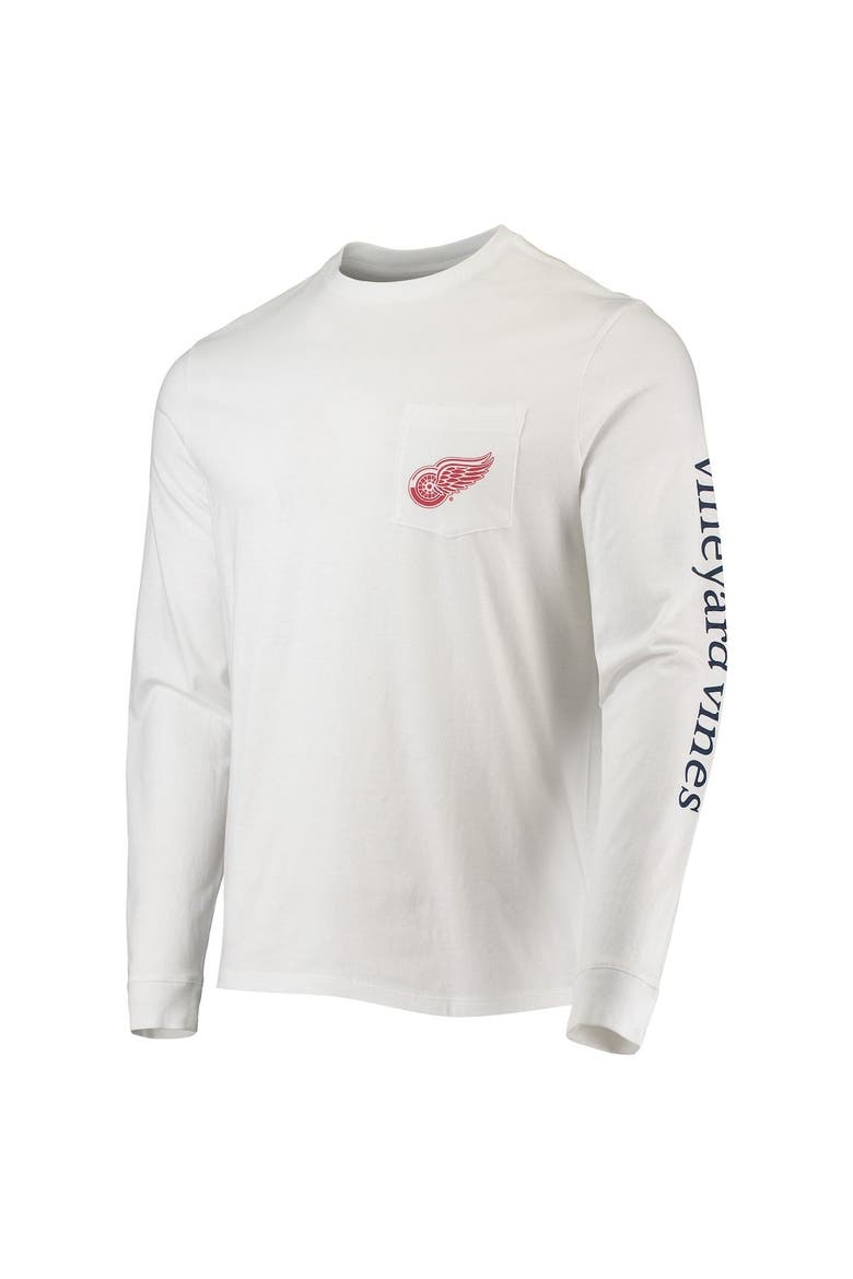 Men's Vineyard Vines White Detroit Red Wings Hockey Helmet Pocket Long Sleeve T-Shirt, Alternate, color, White