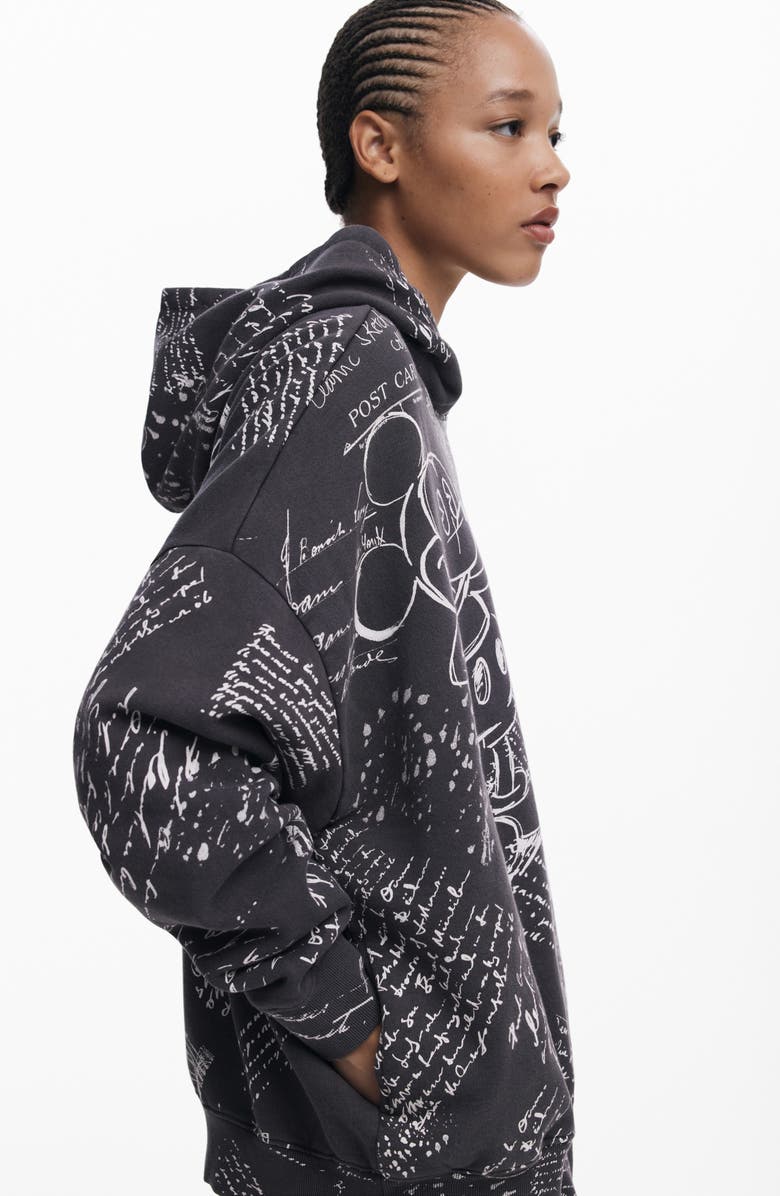 Desigual Mickey Mouse Print Cotton Hoodie, Alternate, color, Black