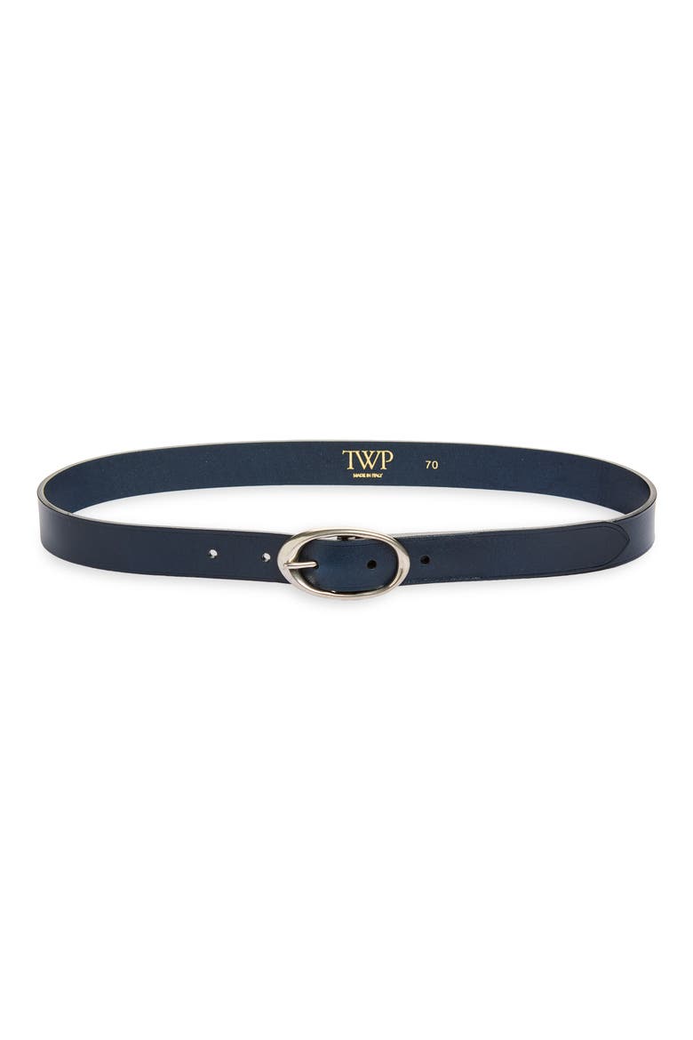 Narrow Leather Belt, Main, color, DARK MIDNIGHT / ANTIQUE SILVER