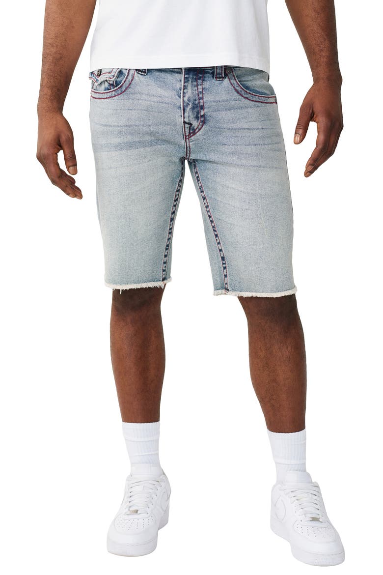 Ricky Frayed Straight Leg Denim Shorts, Main, color, STARLIT GLEAM LIGHT WASH