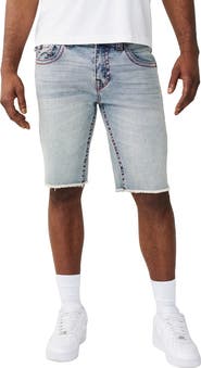 True Religion Ricky Frayed Straight Leg Denim Shorts
