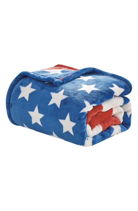 American Flag Plush Fleece Throw Blanket