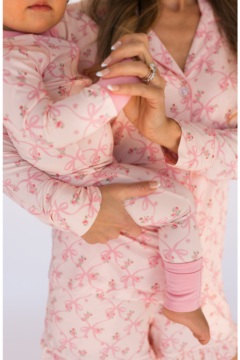 Rosie Bow Long Sleeve Short Set Sleepwear, Alternate, color, Blush Pink