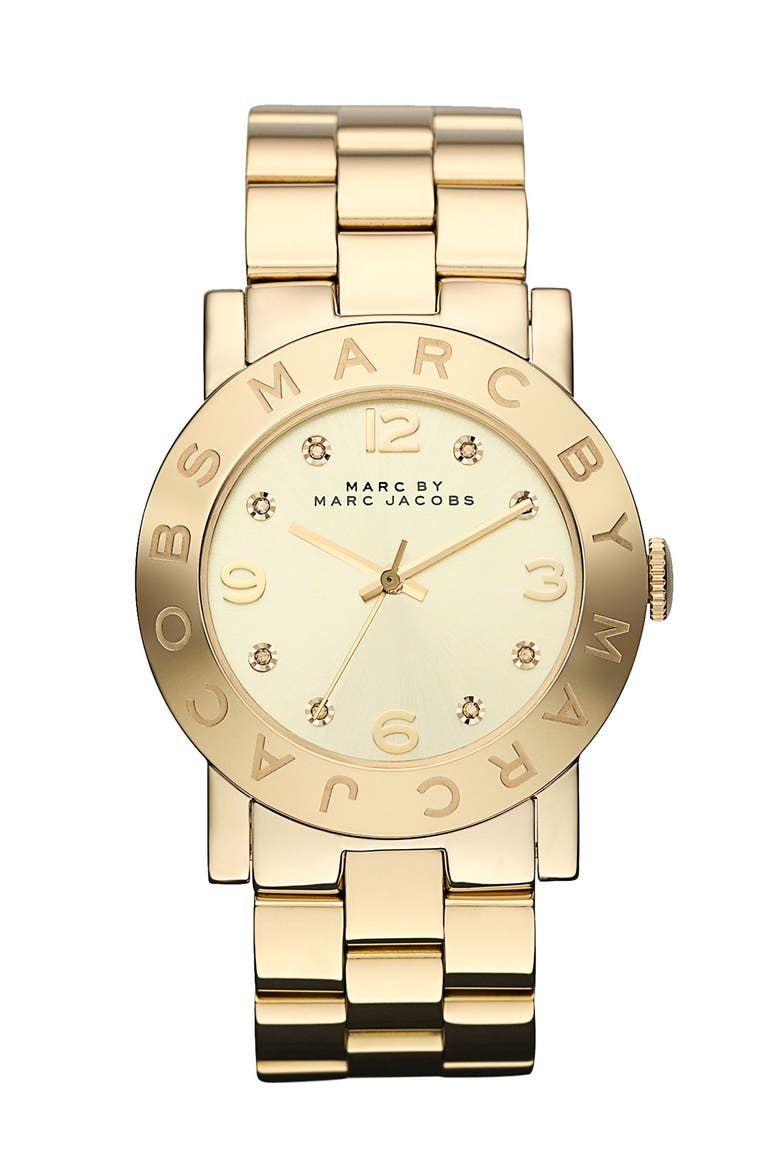 'Amy' Crystal Bracelet Watch, 36mm, Main, color, GOLD