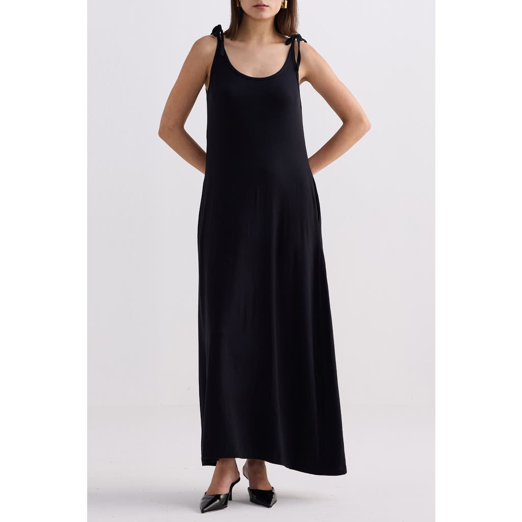 Reistor Shoulder Tie-detail Maxi Dress In Black