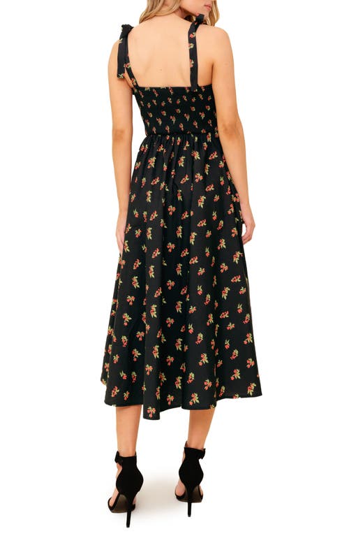 Flying Tomato Cherry Fit & Flare Midi Dress In Black